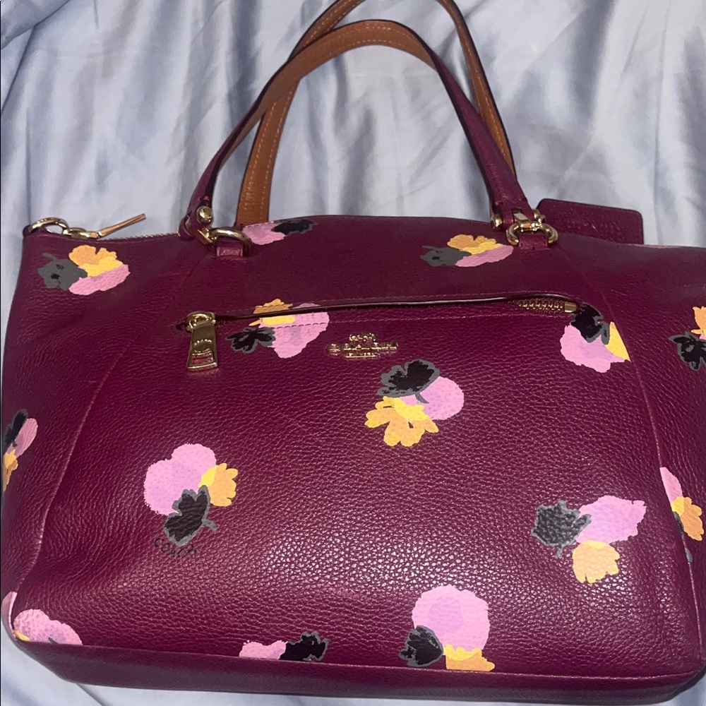 Coach Floral Satchel - Purple with Yellow and Pink Accents